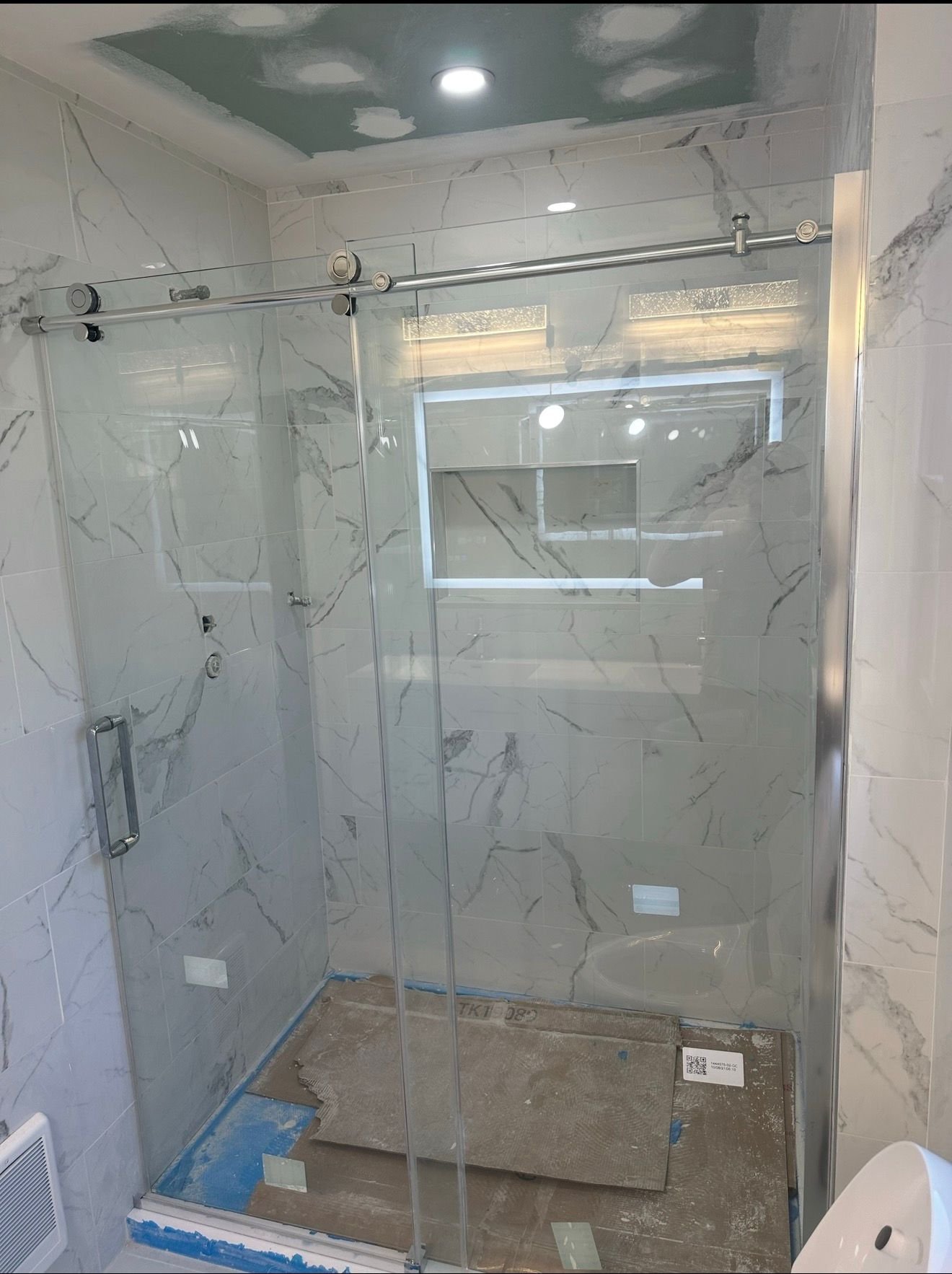 Tiled shower under construction by Vega Construction in Ocean County, New Jersey